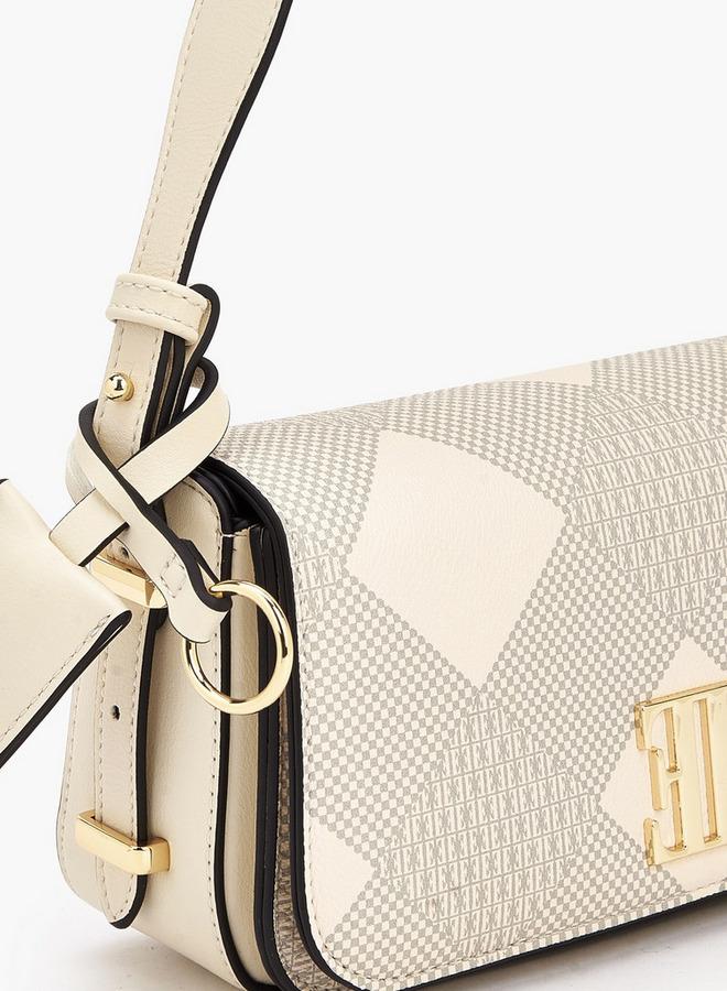 ELLE Checked Shoulder Bag with Flap Closure - Image 4